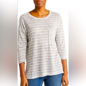 *CASLON Shirt Top Gray Striped Round Neck 3/4 Sleeves Rayon Blend Women XL NEW